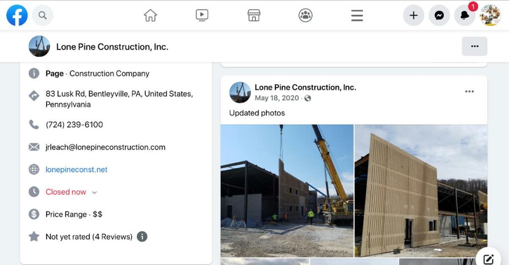 Lone Pine Construction is a construction company located in the same city, i.e., Bentleyville, PA.